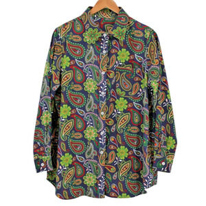 Paisley Floral Button Down Shirt Boho Hippie Maximalist Retro Layering Size XL